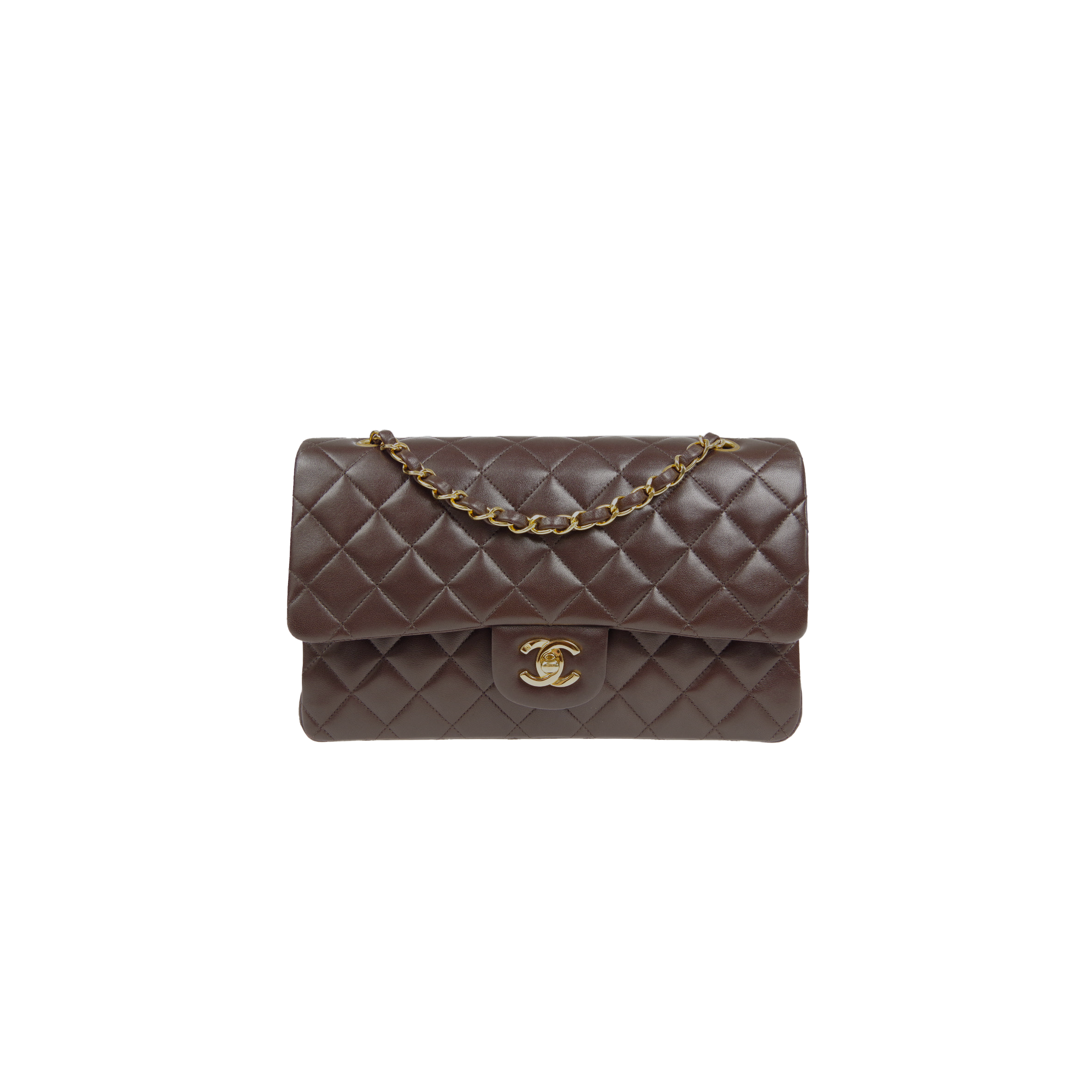 CHANEL CLASSIC DOUBLE FLAP MEDIUM SHOULDER BAG BROWN LAMBSKIN A1117 (23*14*7cm)